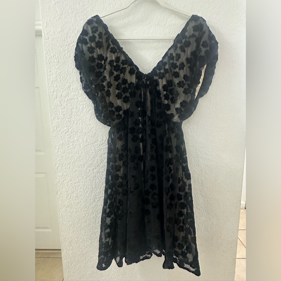 Midi Storia Burnt Velvet Floral Cocktail Short Boho Mesh Black Floral Dress - Picture 2 of 7